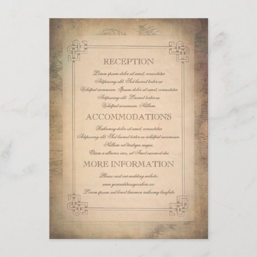 Oude Wereld Reiskaart Trouwinformatie Informatiekaartje (Voorkant)