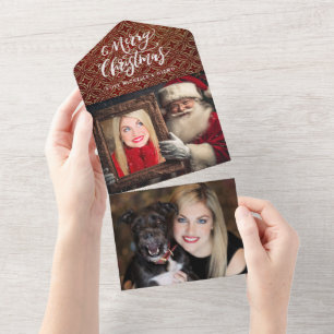 Oude Wereld Santa Holding Portret   Luxe twee foto All In One Uitnodiging