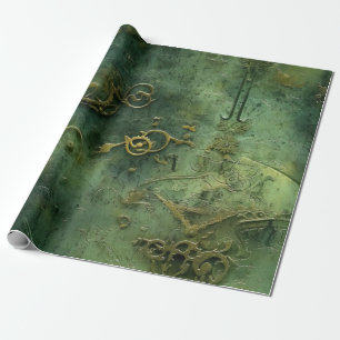 Oude Wereld Steampunk Tandwielen Smaragd Cadeaupapier