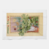 Oude Wereld Vader Kerstmis en Versierde Boom Theedoek (Horizontaal)