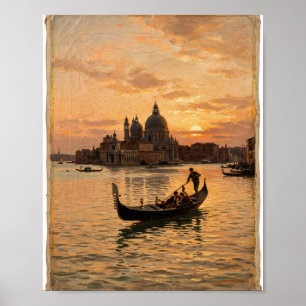 Oude Wereld Venetië Kanaal Gondola Schemering II Poster