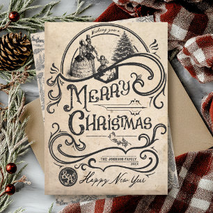 Oude Wereld Vintage Prettig Kerstfeest Caroll Dick Feestdagenkaart