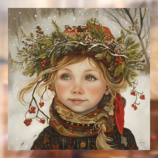 Oude Wereld Winter Kind Raamsticker (Vel 2)