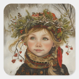 Oude Wereld Winter Kind Vierkante Sticker