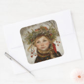 Oude Wereld Winter Kind Vierkante Sticker (Envelop)