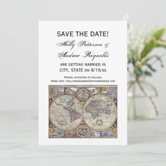 Oude Wereldkaart #3 Bewaar de datum Kaart (Staand voorkant)