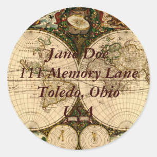 Oude Wereldkaart Adres Sticker