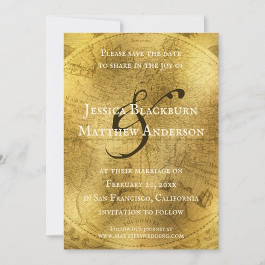  Oude Wereldkaart Antiek  goud Save The Date (Voorkant)