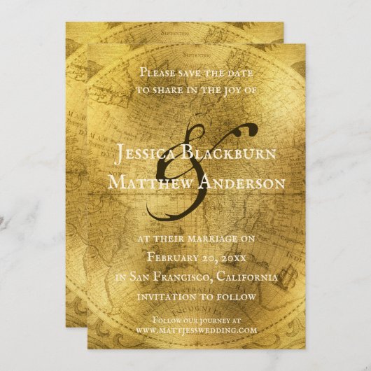 Oude Wereldkaart Antiek goud Save The Date (Voorkant / Achterkant)