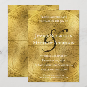  Oude Wereldkaart Antiek  goud Save The Date