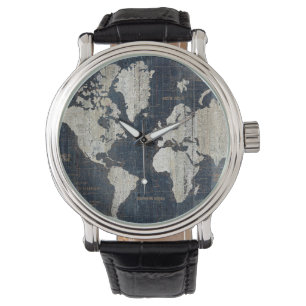 Oude Wereldkaart blauw Horloge