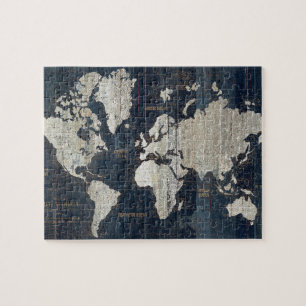 Oude Wereldkaart blauw Legpuzzel