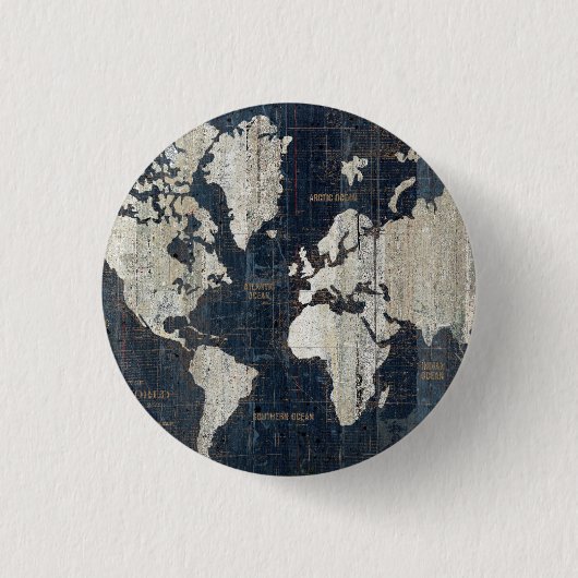 Oude Wereldkaart blauw Ronde Button 3,2 Cm (Voorkant)