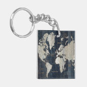 Oude Wereldkaart blauw Sleutelhanger (Voorkant Links)