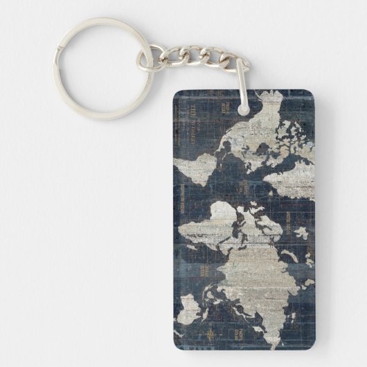 Oude Wereldkaart blauw Sleutelhanger (Voorkant)