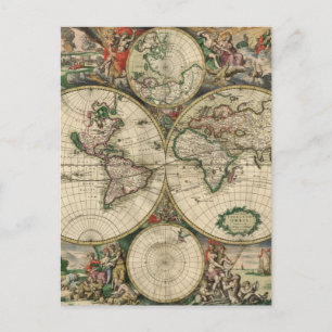 Oude wereldkaart briefkaart