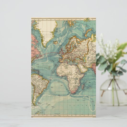 Oude wereldkaart briefpapier (Staand voorkant)