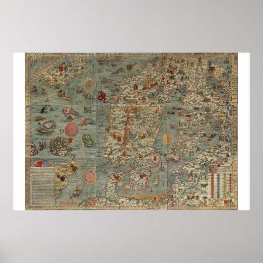 Oude Wereldkaart "Carta Marina" Poster (Voorkant)