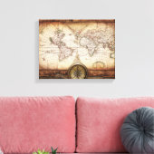 Oude Wereldkaart en Compass Wrapped Canvas Afdruk (Insitu (Woonkamer))