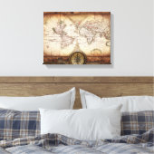 Oude Wereldkaart en Compass Wrapped Canvas Afdruk (Insitu (Slaapkamer))