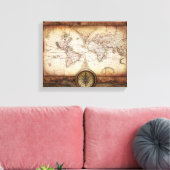 Oude Wereldkaart en Compass Wrapped Canvas Afdruk (Insitu (Woonkamer))