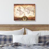 Oude Wereldkaart en Compass Wrapped Canvas Afdruk (Insitu (Slaapkamer))