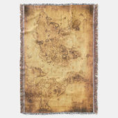 Oude Wereldkaart: gebrandschilderd perkament  Deken (Voorkant Verticaal)