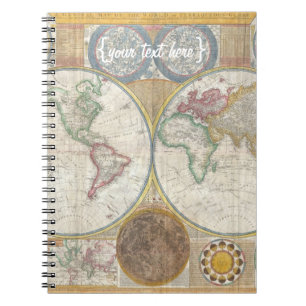 Oude Wereldkaart in dubbelbolsters, 1794 Notitieboek