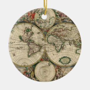 Oude wereldkaart keramisch ornament
