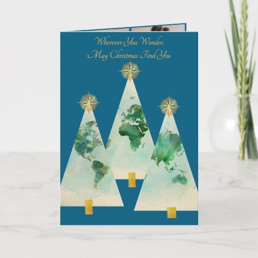 Oude Wereldkaart kerstboom Kaart (Voorkant)