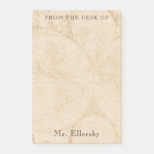 Oude Wereldkaart Naam 4x6 toevoegen Post-it® Notes (Voorkant)