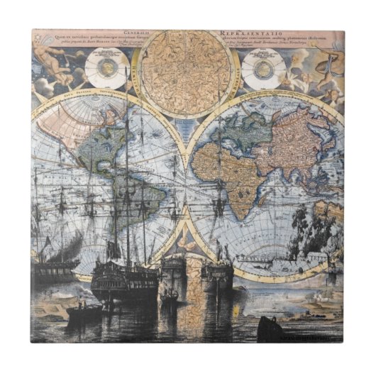 Oude Wereldkaart - Naar Zee Tegeltje (Voorkant)