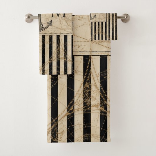 Oude Wereldkaart Nautical Anchor Monogram Bad Handdoek (Insitu)
