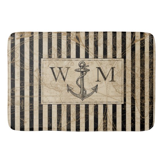 Oude Wereldkaart Nautical Anchor Monogram Badmat (Voorkant)