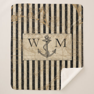 Oude Wereldkaart Nautical Anchor Monogram Sherpa Deken