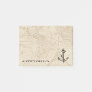 Oude Wereldkaart Nautical Anchor Voeg Naam 4x3 toe Post-it® Notes