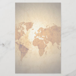 oude wereldkaart over vintage geplisseerd papier