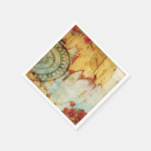 Oude Wereldkaart & Poppies Aangepaste papieren ser Servet