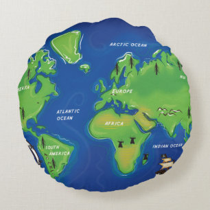 Oude wereldkaart. rond kussen