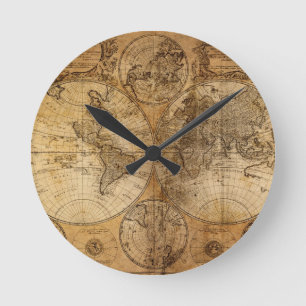Oude  Wereldkaart Ronde Klok