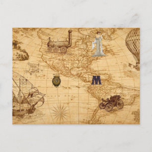 Oude Wereldkaart Steampunk Briefkaart