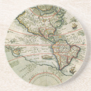 Oude Wereldkaart van de Amerika's, Theodor de Bry Zandsteen Onderzetter