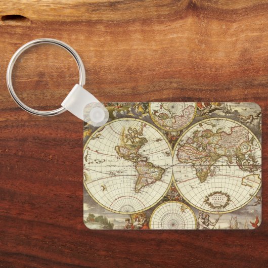 Oude Wereldkaart van Frederick de Wit, circa 1680 Sleutelhanger (Achterkant)