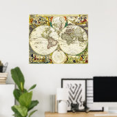 Oude wereldkaart van Nicolaes Visscher Poster (Thuiskantoor)