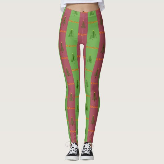 Oude Wereldoorkerstboompattern Evergreen Leggings (Voorkant)