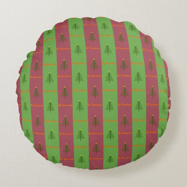 Oude Wereldoorkerstboompattern Evergreen Rond Kussen (Voorkant)