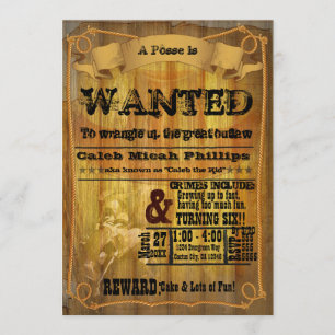 Oude Western WANTED Poster Feest Uitnodiging