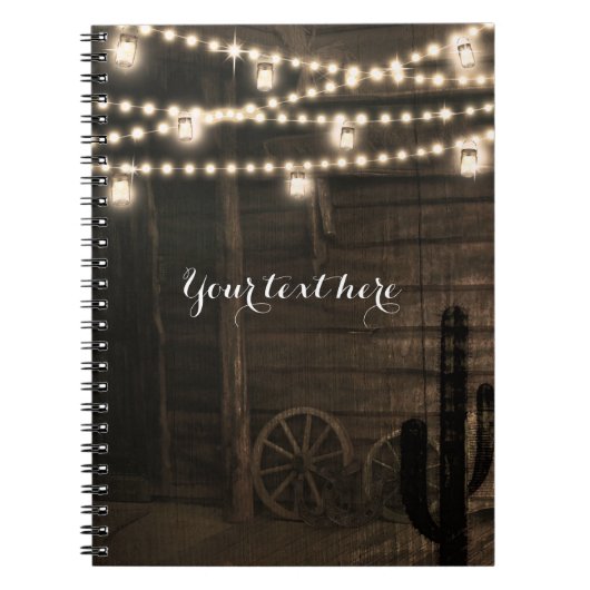 Oude Westerne Saloon & String Lights Rustieke char Notitieboek (Voorkant)