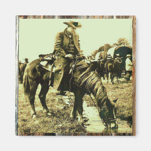Oude Westerse Cowboy Die Over Het Pad Rijdt Magneet