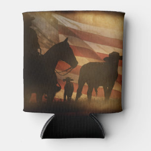 Oude Westerse Cowboy en Amerikaanse Vlag Blikjeskoeler